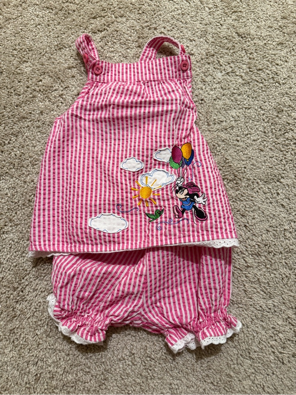 Disney Parks Authentic Baby Girl Minnie Mouse 2pc Set 12/18M Seersucker